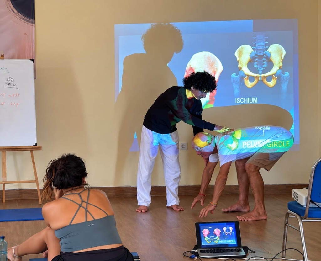 Acharya Sachin Kotiyal live yoga anatomy projection mapping on student